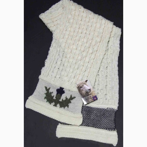 British Wool Scarf Cream Gray Green - Picture 1 of 2